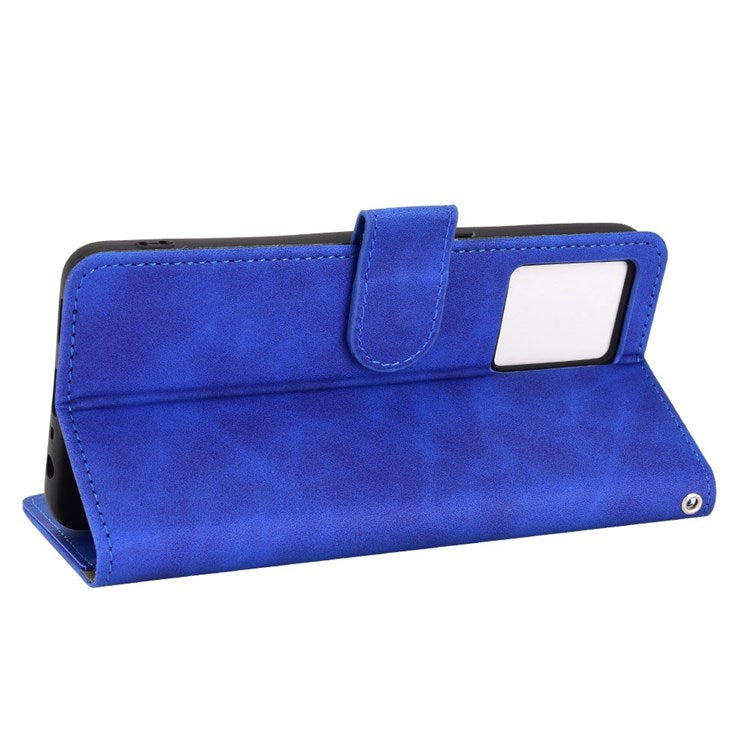 PU Leather Wallet Holster for Oppo Reno7 4G, Magnetic Buckle Skin-Friendly Shockproof Stand Flip Cover - Blue
