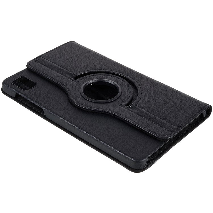 For Realme Pad Mini Wear-resistant Solid Color Leather Tablet Case 360-degree Rotating Protective Cover with Stand Support Horizontal/Vertical View - Black