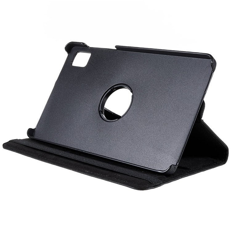 For Realme Pad Mini Wear-resistant Solid Color Leather Tablet Case 360-degree Rotating Protective Cover with Stand Support Horizontal/Vertical View - Black