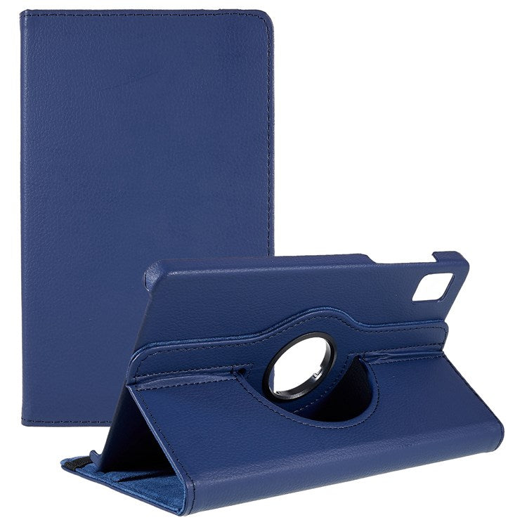 For Realme Pad Mini Wear-resistant Solid Color Leather Tablet Case 360-degree Rotating Protective Cover with Stand Support Horizontal/Vertical View - Dark Blue