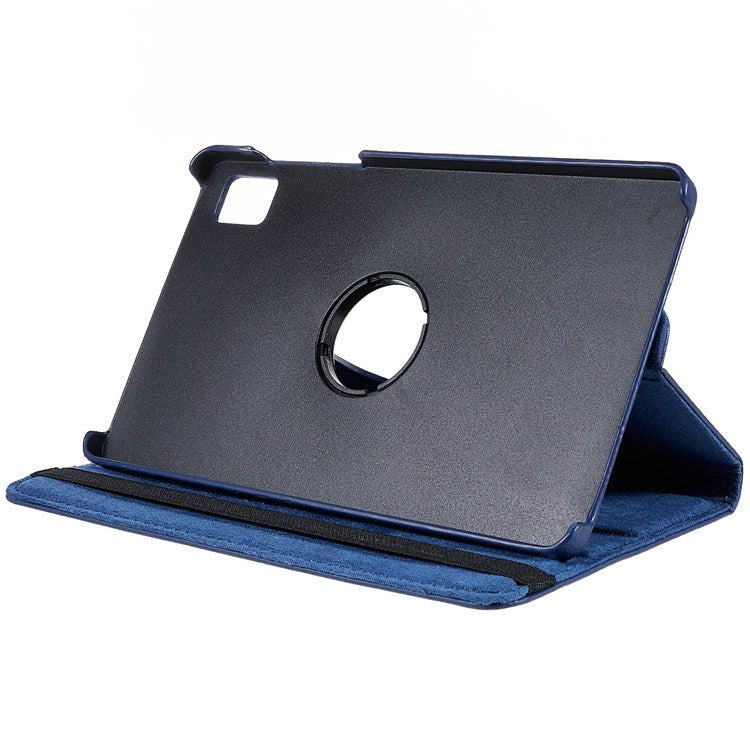 For Realme Pad Mini Wear-resistant Solid Color Leather Tablet Case 360-degree Rotating Protective Cover with Stand Support Horizontal/Vertical View - Dark Blue