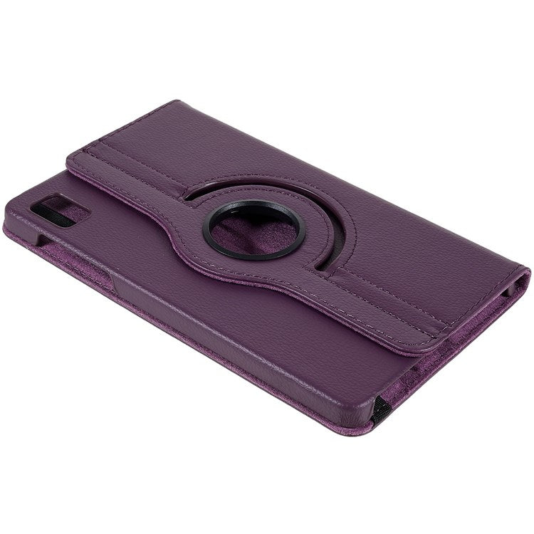 For Realme Pad Mini Wear-resistant Solid Color Leather Tablet Case 360-degree Rotating Protective Cover with Stand Support Horizontal/Vertical View - Purple