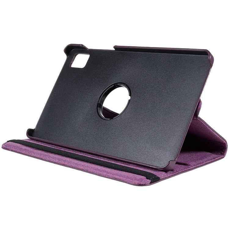 For Realme Pad Mini Wear-resistant Solid Color Leather Tablet Case 360-degree Rotating Protective Cover with Stand Support Horizontal/Vertical View - Purple