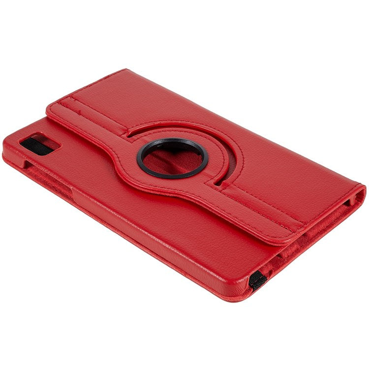 For Realme Pad Mini Wear-resistant Solid Color Leather Tablet Case 360-degree Rotating Protective Cover with Stand Support Horizontal/Vertical View - Red