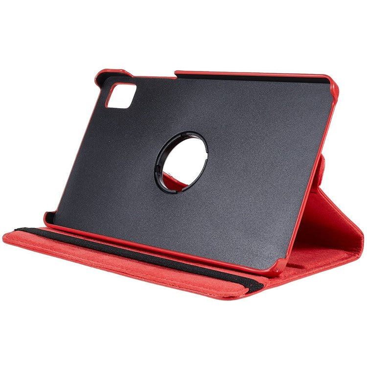 For Realme Pad Mini Wear-resistant Solid Color Leather Tablet Case 360-degree Rotating Protective Cover with Stand Support Horizontal/Vertical View - Red
