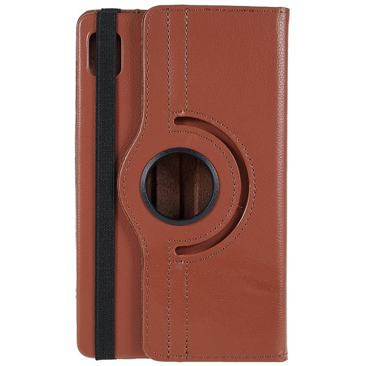 For Realme Pad Mini Wear-resistant Solid Color Leather Tablet Case 360-degree Rotating Protective Cover with Stand Support Horizontal/Vertical View - Brown