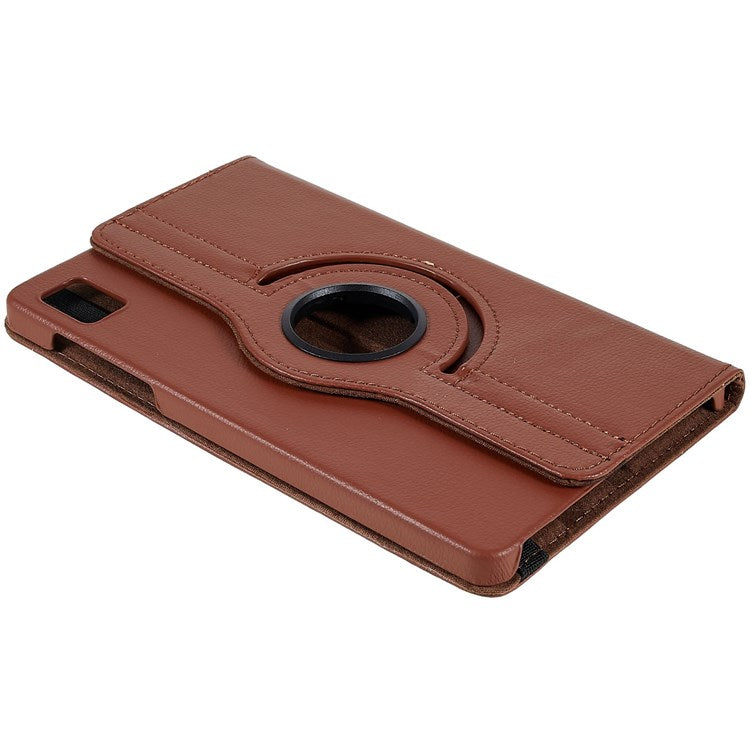 For Realme Pad Mini Wear-resistant Solid Color Leather Tablet Case 360-degree Rotating Protective Cover with Stand Support Horizontal/Vertical View - Brown
