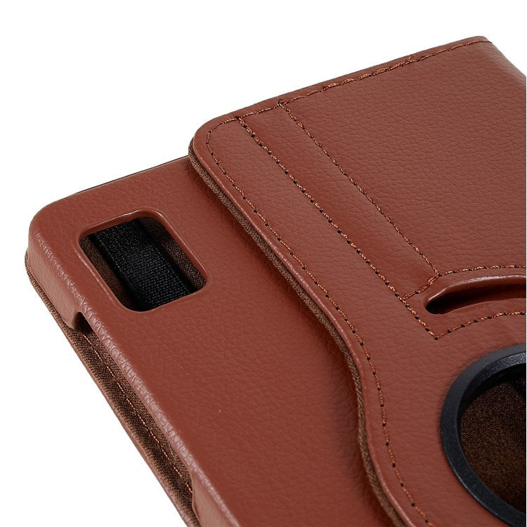 For Realme Pad Mini Wear-resistant Solid Color Leather Tablet Case 360-degree Rotating Protective Cover with Stand Support Horizontal/Vertical View - Brown