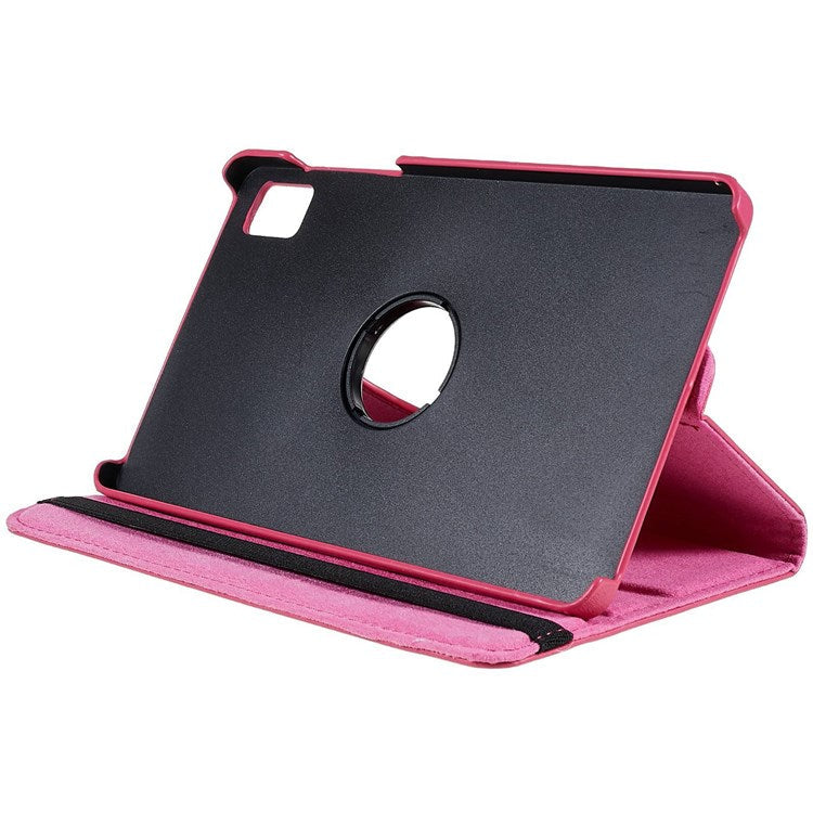 For Realme Pad Mini Wear-resistant Solid Color Leather Tablet Case 360-degree Rotating Protective Cover with Stand Support Horizontal/Vertical View - Rose
