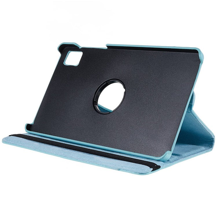For Realme Pad Mini Wear-resistant Solid Color Leather Tablet Case 360-degree Rotating Protective Cover with Stand Support Horizontal/Vertical View - Baby Blue
