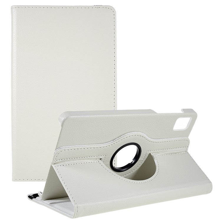 For Oppo Pad Mini Wear-resistant Solid Color Leather Tablet Case 360-degree Rotating Protective Cover with Stand Support Horizontal/Vertical View - White