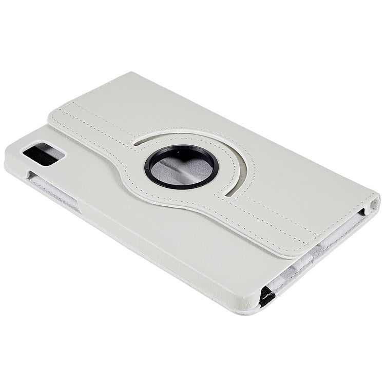 For Oppo Pad Mini Wear-resistant Solid Color Leather Tablet Case 360-degree Rotating Protective Cover with Stand Support Horizontal/Vertical View - White
