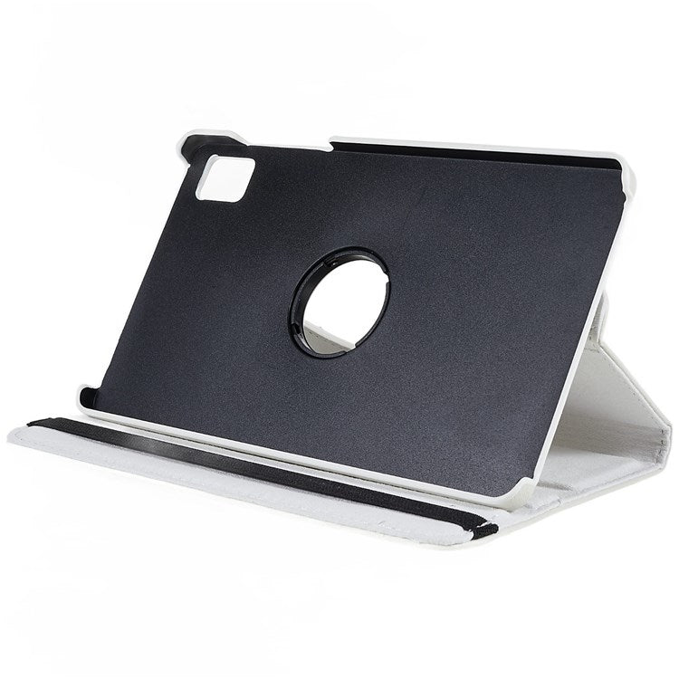 For Oppo Pad Mini Wear-resistant Solid Color Leather Tablet Case 360-degree Rotating Protective Cover with Stand Support Horizontal/Vertical View - White