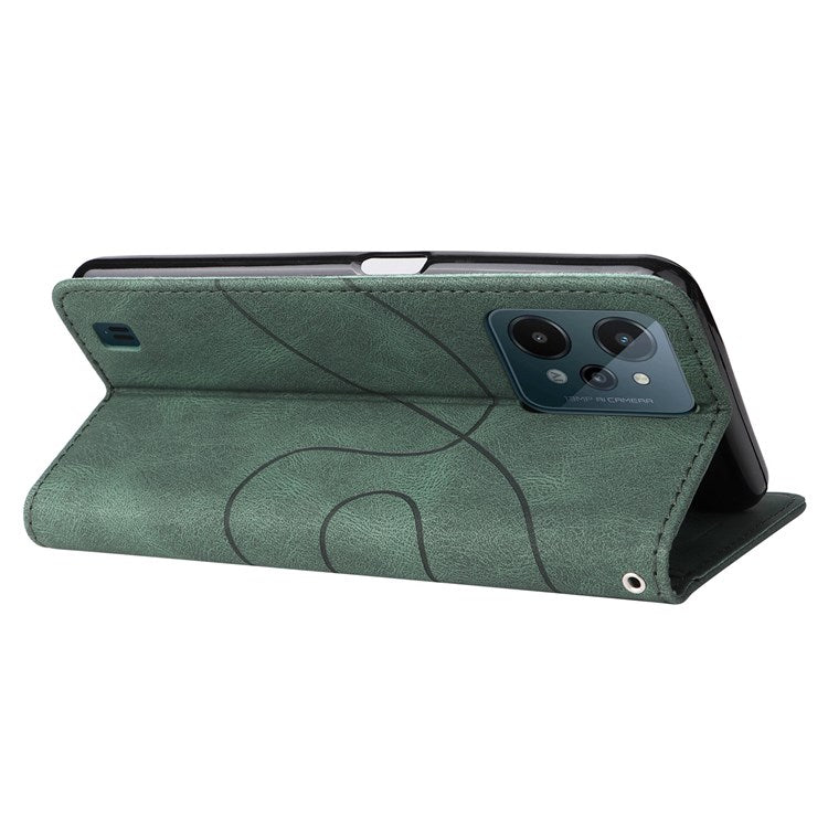 For Realme C31 4G Dual-color Splicing PU Leather Wear-resistant Wallet Style Mobile Phone Case Stand Shell with Strap - Green