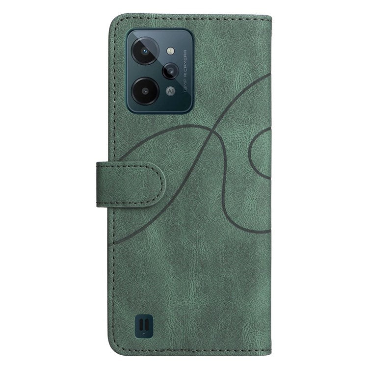 For Realme C31 4G Dual-color Splicing PU Leather Wear-resistant Wallet Style Mobile Phone Case Stand Shell with Strap - Green