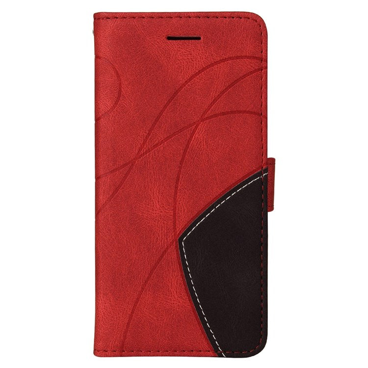 For Realme C35 4G Dual-color Splicing PU Leather Well-protected Folio Flip Wallet Style Phone Case Stand Shell with Strap - Red