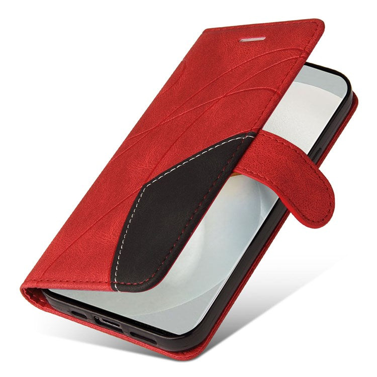 For vivo V23 5G Dual-color Splicing PU Leather Anti-drop Anti-scratch Wallet Function Mobile Phone Case Stand Shell with Strap - Red