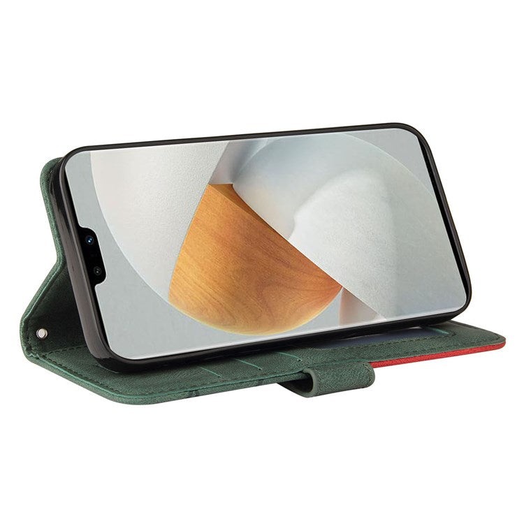 For vivo V23 5G Dual-color Splicing PU Leather Anti-drop Anti-scratch Wallet Function Mobile Phone Case Stand Shell with Strap - Green