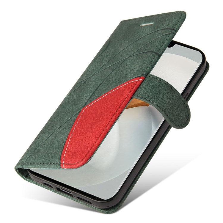 For vivo V23 5G Dual-color Splicing PU Leather Anti-drop Anti-scratch Wallet Function Mobile Phone Case Stand Shell with Strap - Green