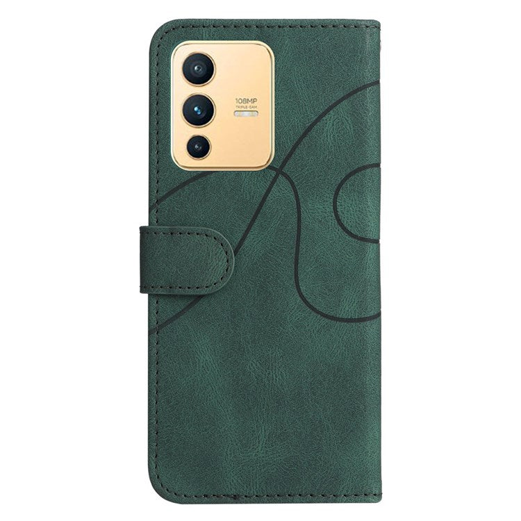For vivo V23 5G Dual-color Splicing PU Leather Anti-drop Anti-scratch Wallet Function Mobile Phone Case Stand Shell with Strap - Green