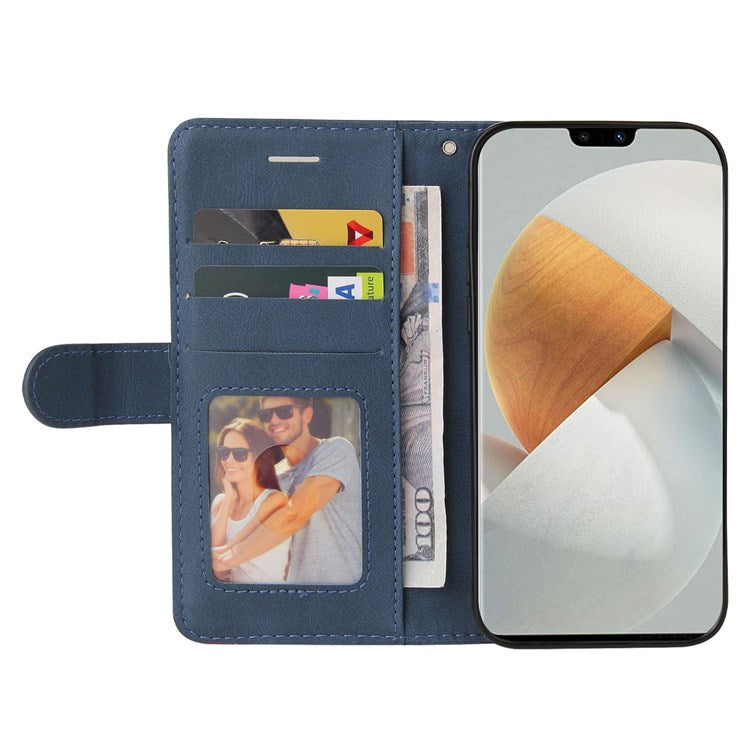 For vivo V23 5G Dual-color Splicing PU Leather Anti-drop Anti-scratch Wallet Function Mobile Phone Case Stand Shell with Strap - Blue