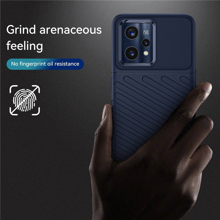 For Realme 9 5G / 9 Pro 5G Thunder Series Twill Texture Soft TPU Cover Non-Slip Protective Phone Case - Navy Blue