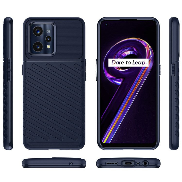 For Realme 9 5G / 9 Pro 5G Thunder Series Twill Texture Soft TPU Cover Non-Slip Protective Phone Case - Navy Blue