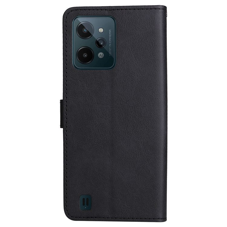 KT Leather Series-2 Leather Stand Phone Casing for Realme C31, Wallet Design Leather Phone Case with Handy Strap - Black
