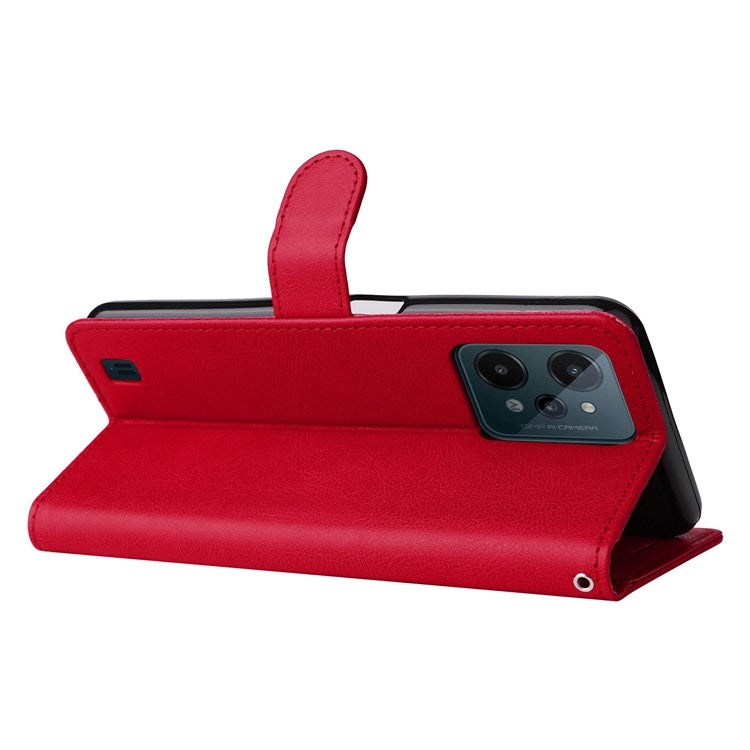 KT Leather Series-2 Leather Stand Phone Casing for Realme C31, Wallet Design Leather Phone Case with Handy Strap - Red