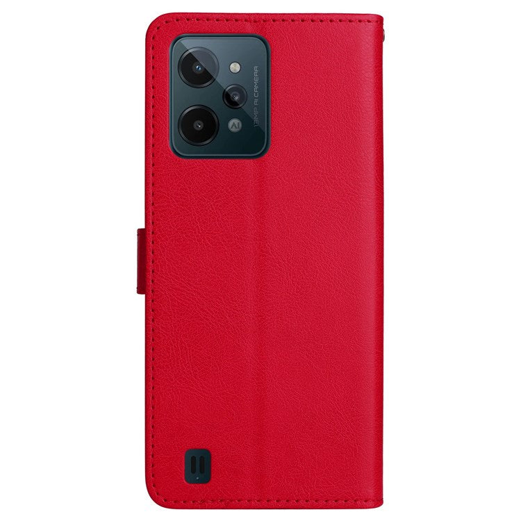 KT Leather Series-2 Leather Stand Phone Casing for Realme C31, Wallet Design Leather Phone Case with Handy Strap - Red
