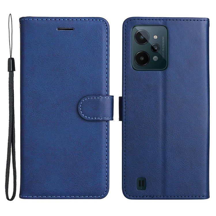 KT Leather Series-2 Leather Stand Phone Casing for Realme C31, Wallet Design Leather Phone Case with Handy Strap - Blue