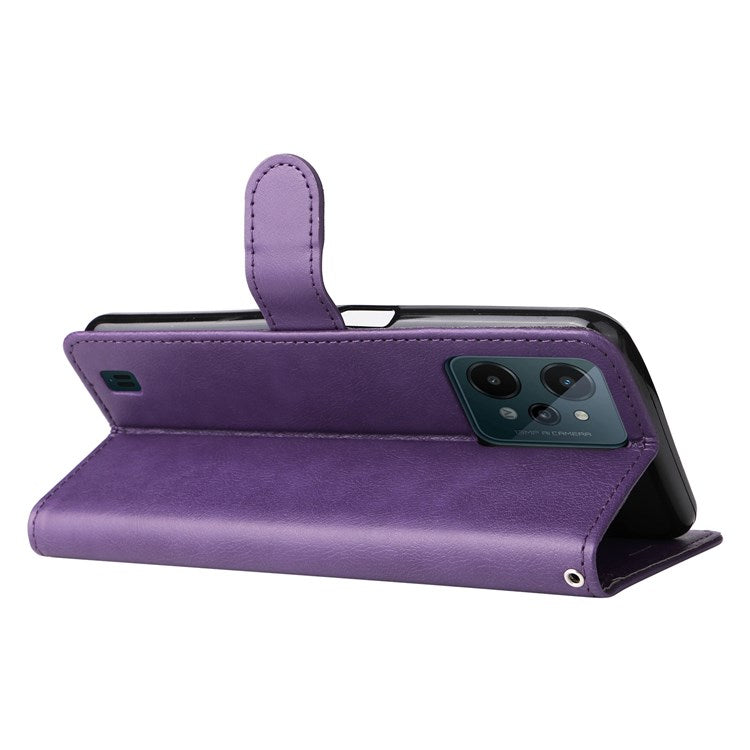 KT Leather Series-2 Leather Stand Phone Casing for Realme C31, Wallet Design Leather Phone Case with Handy Strap - Purple