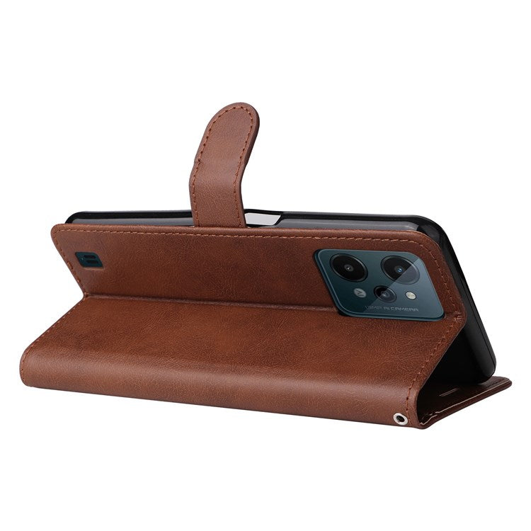 KT Leather Series-2 Leather Stand Phone Casing for Realme C31, Wallet Design Leather Phone Case with Handy Strap - Brown
