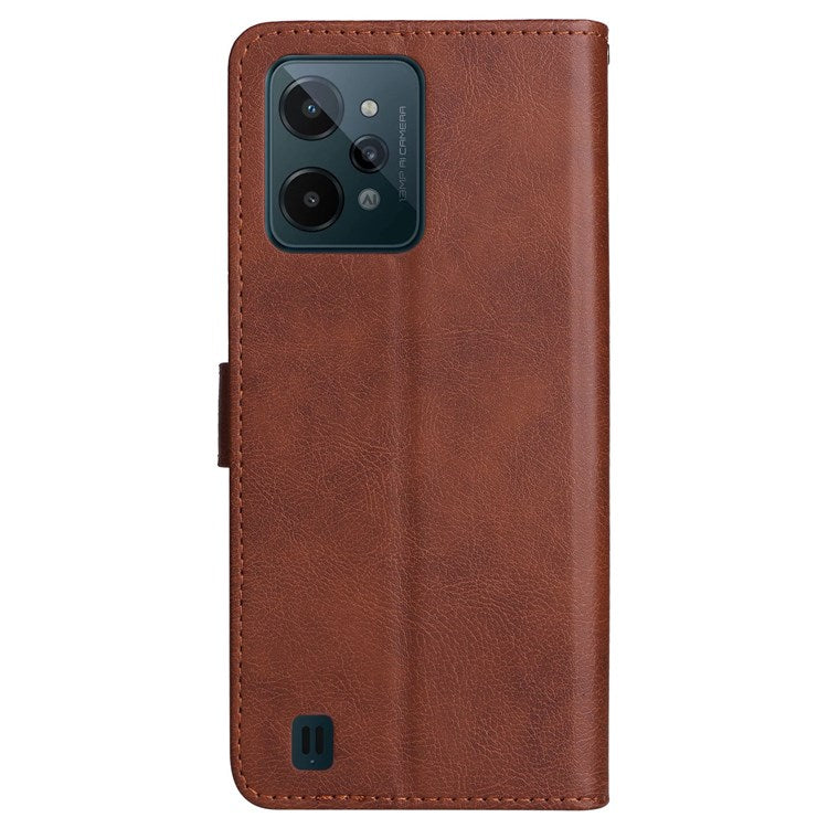 KT Leather Series-2 Leather Stand Phone Casing for Realme C31, Wallet Design Leather Phone Case with Handy Strap - Brown