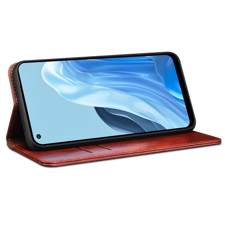 Waxy Crazy Horse Texture Case for Oppo Reno7 4G/F21 Pro 4G, Magnetic Auto-absorbed Shockproof Stand Wallet Style Leather Mobile Phone Cover - Brown