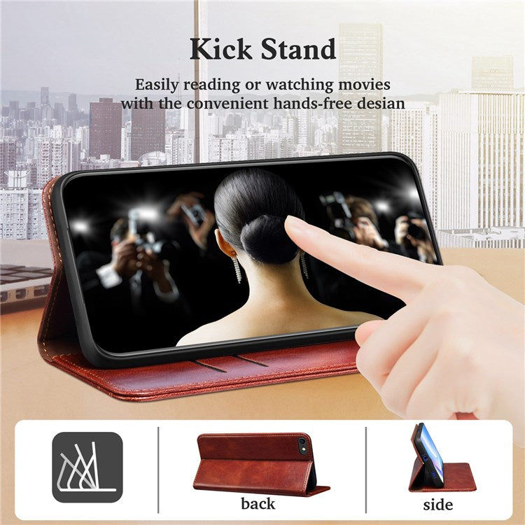 Waxy Crazy Horse Texture Case for Oppo Reno7 4G/F21 Pro 4G, Magnetic Auto-absorbed Shockproof Stand Wallet Style Leather Mobile Phone Cover - Brown