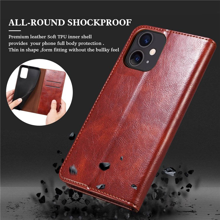 Waxy Crazy Horse Texture Case for Oppo Reno7 4G/F21 Pro 4G, Magnetic Auto-absorbed Shockproof Stand Wallet Style Leather Mobile Phone Cover - Brown