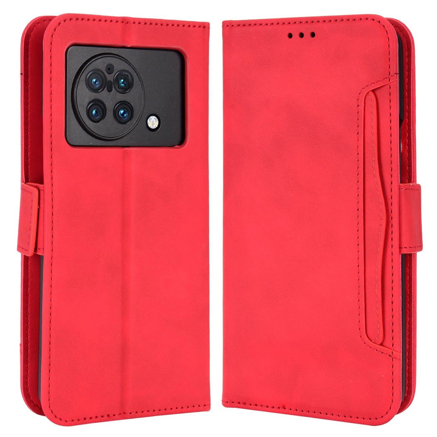 For vivo X Fold Phone Case Anti-fall Magnetic Wallet Style Stand Shockproof PU Leather Phone Cover with Card Slots - Red