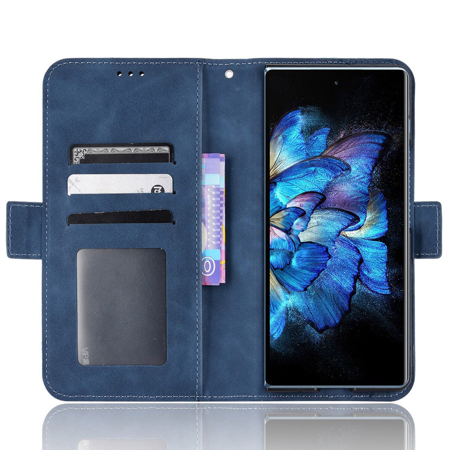 For vivo X Fold Phone Case Anti-fall Magnetic Wallet Style Stand Shockproof PU Leather Phone Cover with Card Slots - Blue