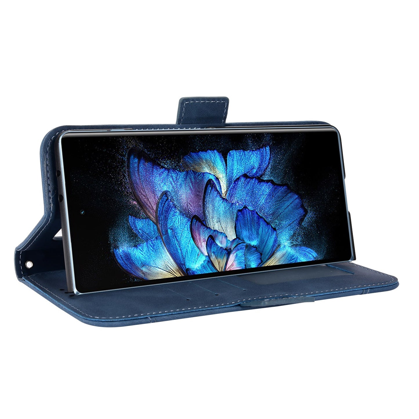 For vivo X Fold Phone Case Anti-fall Magnetic Wallet Style Stand Shockproof PU Leather Phone Cover with Card Slots - Blue