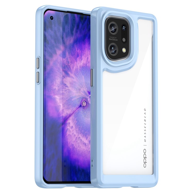 TPU + Acrylic Hybrid Case for Oppo Find X5, Independent Buttons Shockproof Protective Phone Cover - Baby Blue