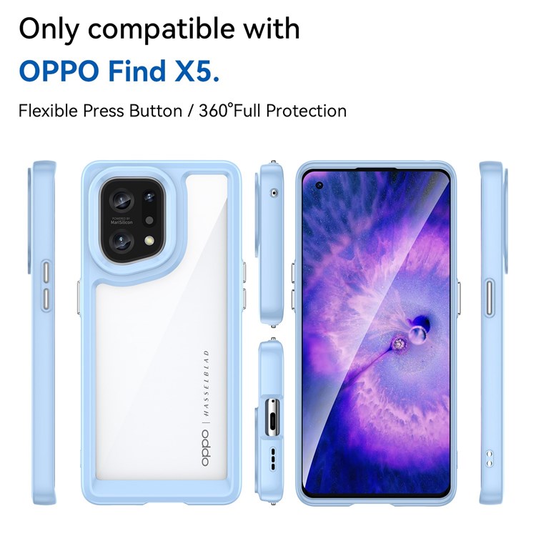 TPU + Acrylic Hybrid Case for Oppo Find X5, Independent Buttons Shockproof Protective Phone Cover - Baby Blue