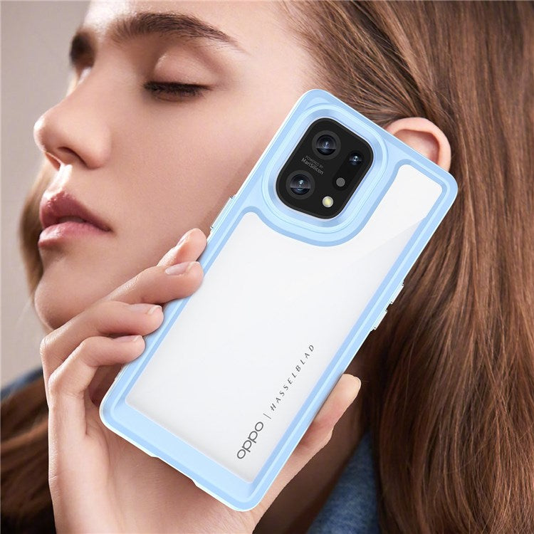 TPU + Acrylic Hybrid Case for Oppo Find X5, Independent Buttons Shockproof Protective Phone Cover - Baby Blue