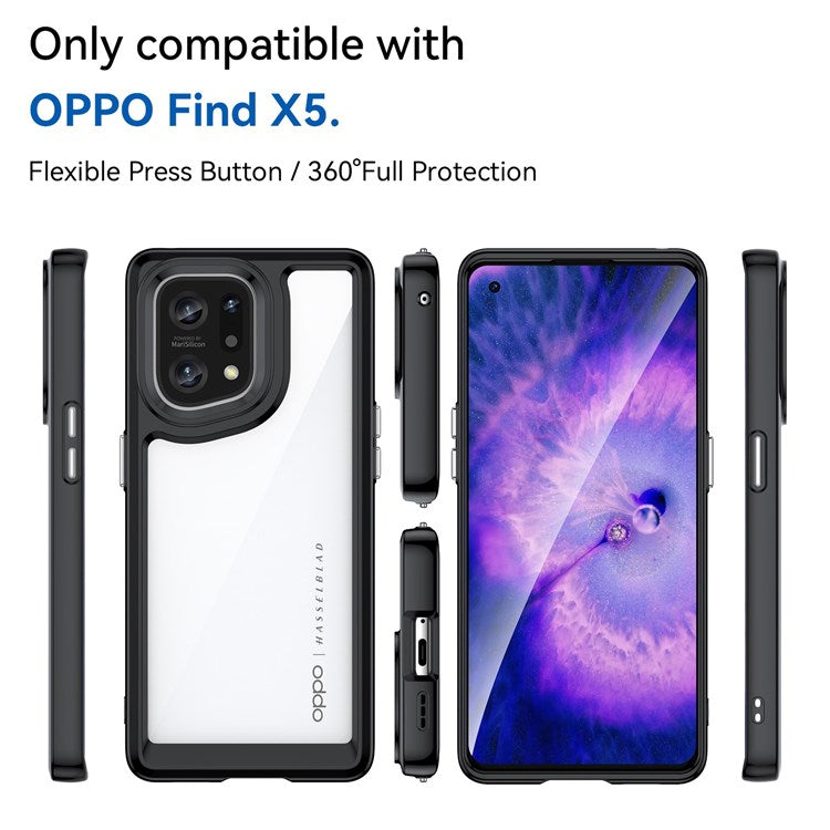 TPU + Acrylic Hybrid Case for Oppo Find X5, Independent Buttons Shockproof Protective Phone Cover - Black