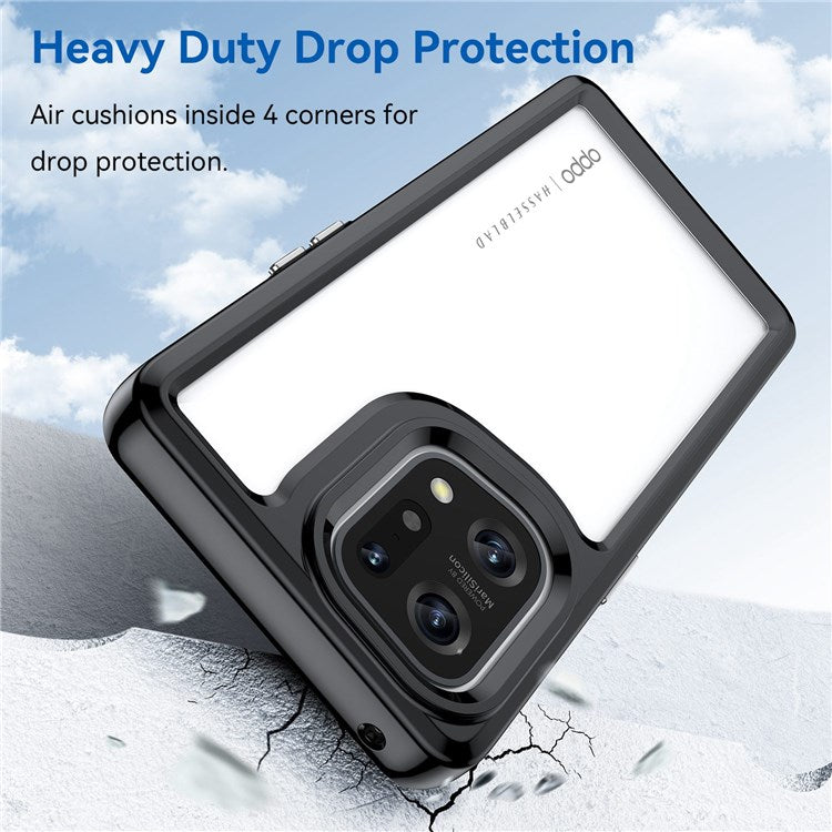 TPU + Acrylic Hybrid Case for Oppo Find X5, Independent Buttons Shockproof Protective Phone Cover - Black