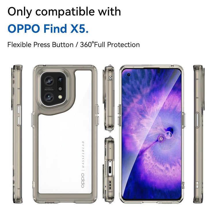 TPU + Acrylic Hybrid Case for Oppo Find X5, Independent Buttons Shockproof Protective Phone Cover - Transparent Grey