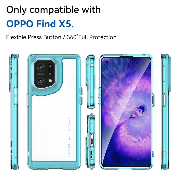 TPU + Acrylic Hybrid Case for Oppo Find X5, Independent Buttons Shockproof Protective Phone Cover - Transparent Blue