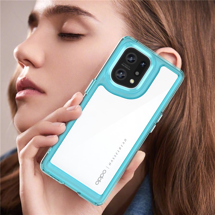 TPU + Acrylic Hybrid Case for Oppo Find X5, Independent Buttons Shockproof Protective Phone Cover - Transparent Blue