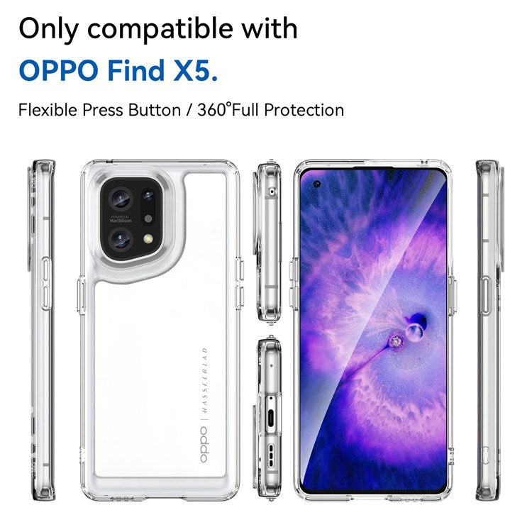 TPU + Acrylic Hybrid Case for Oppo Find X5, Independent Buttons Shockproof Protective Phone Cover - Transparent