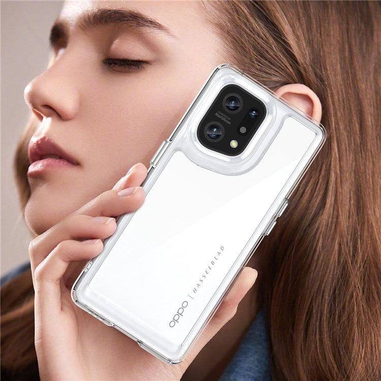 TPU + Acrylic Hybrid Case for Oppo Find X5, Independent Buttons Shockproof Protective Phone Cover - Transparent
